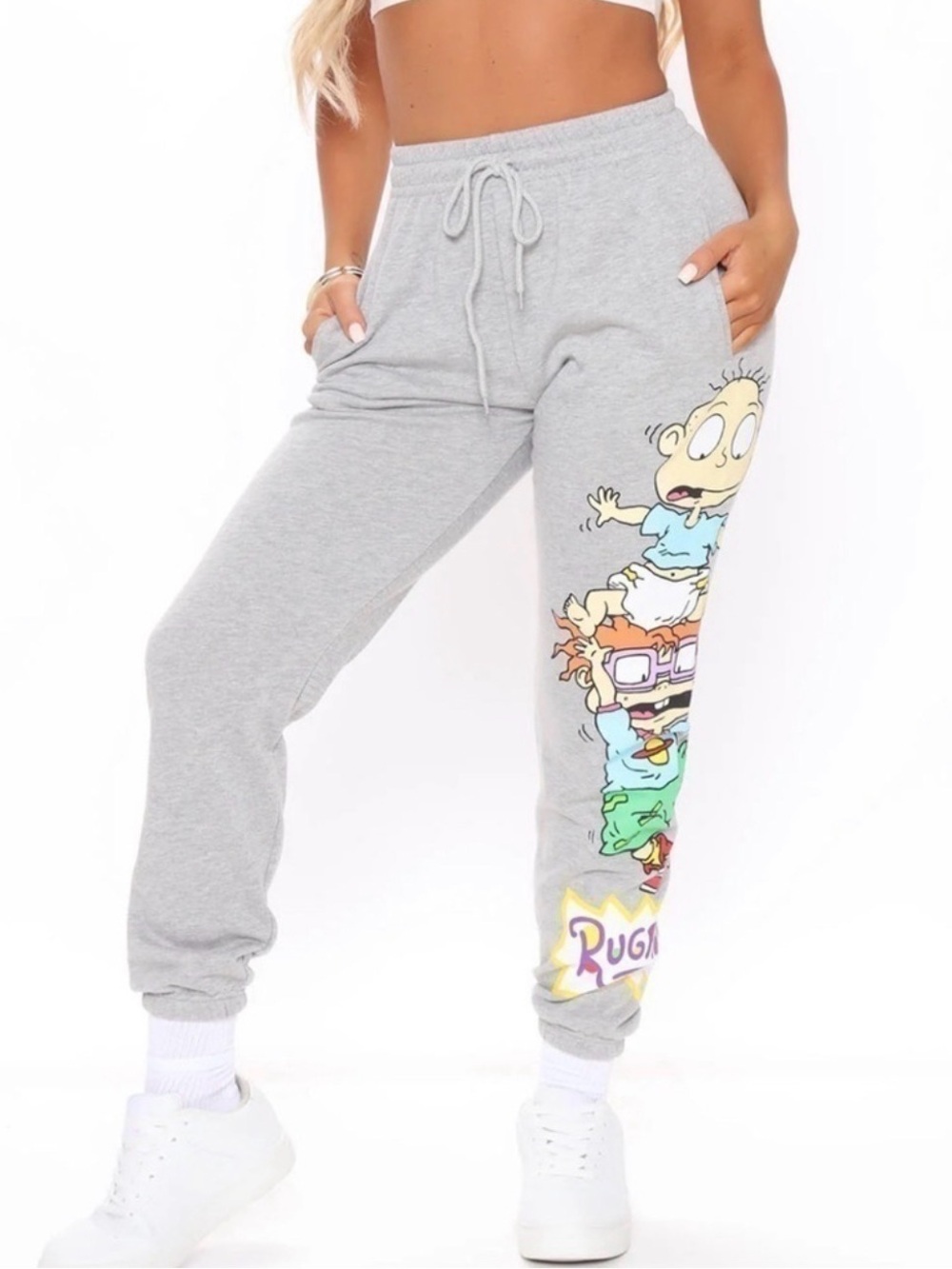 Fashion Nova Grey Joggers with Rugrats Side Graphic